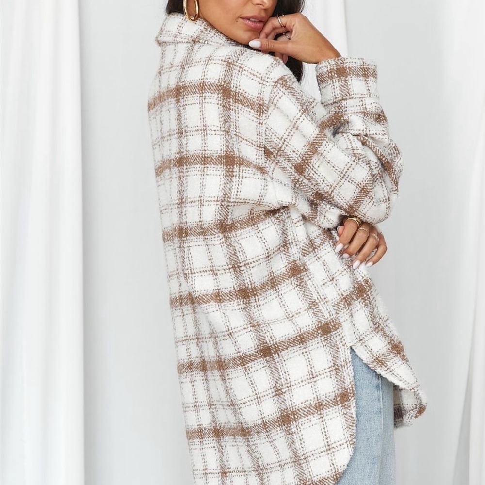 12th tribe hotel california beige plaid shirt jacket shacket s - Picture 2 of 8
